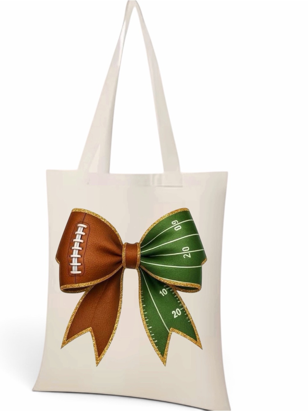 Cream Tote Bag with Football Bow Design